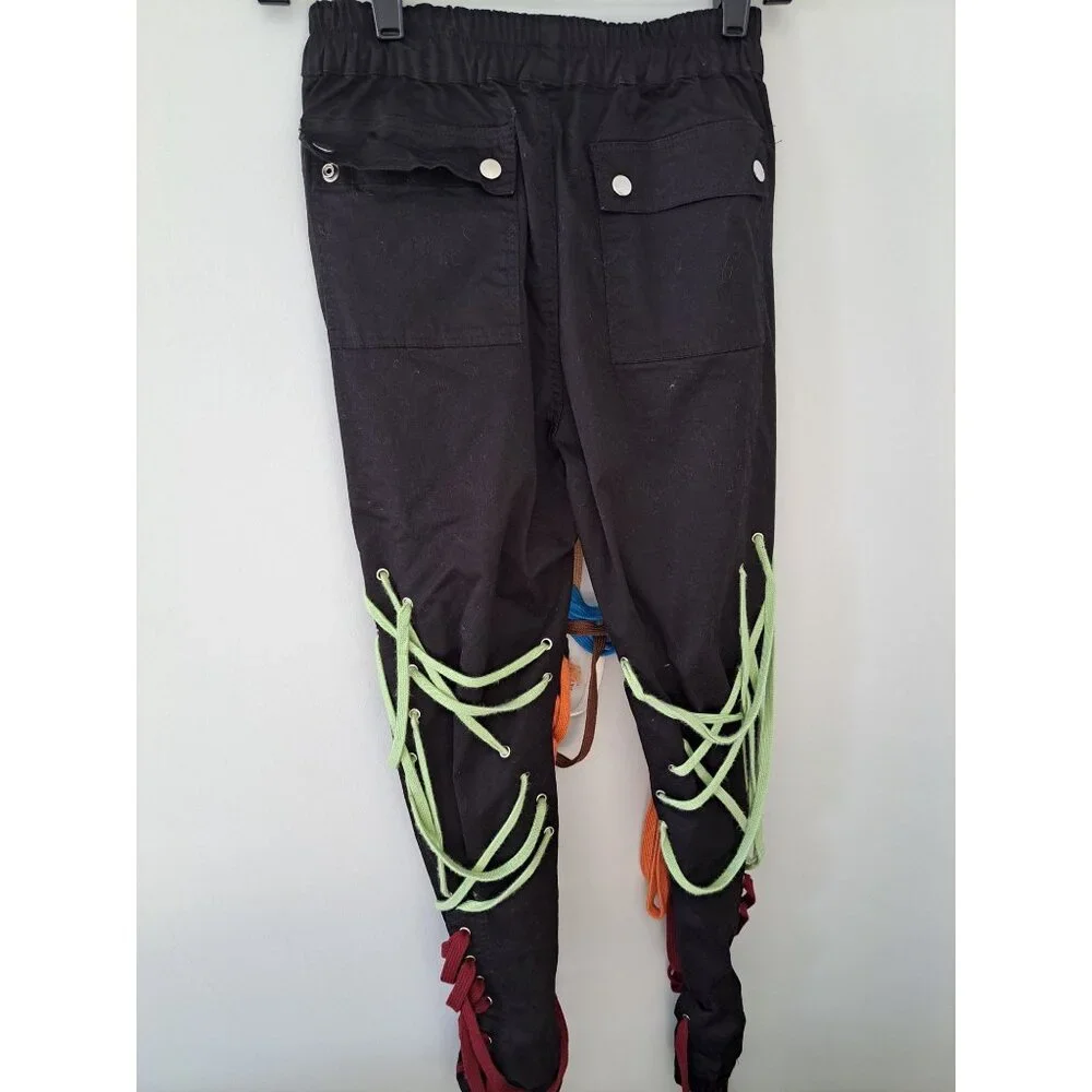 Twotwinstyle Womens High-Waist Patchwork Bandage Pants Colorful Rope Detail S - Picture 6 of 9